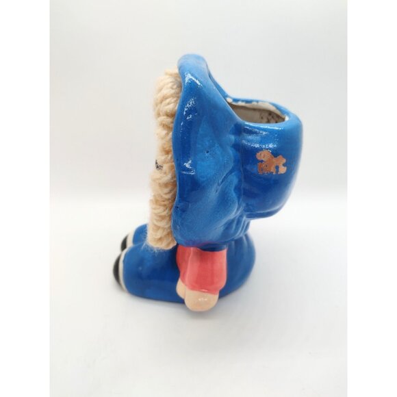 My Neil Yarn Hair Girl Chalkware Planter Vintage Kitsch Handpainted Blue READ - Picture 2 of 5